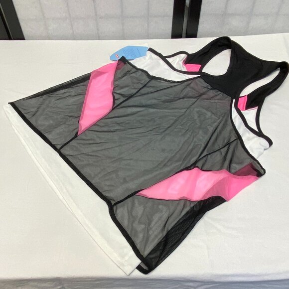Lucky in Love Racerback Mesh Dual Layer Knit Sport Activewear Top Black Pink NWT - Picture 11 of 15